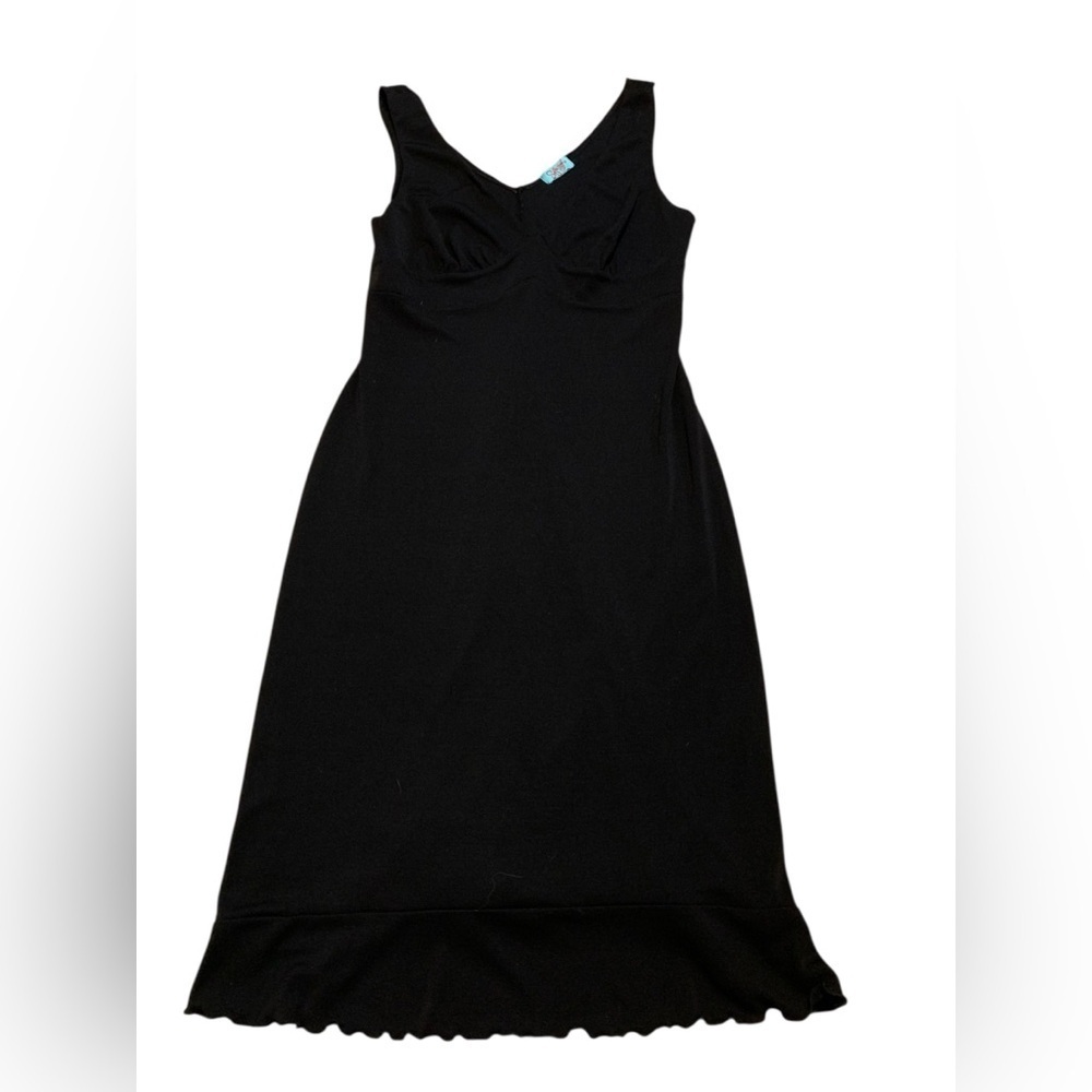 Vintage 90s/Y2K Sfuzi Black V-Neck Sleeveless Ruffle Hem Midi Dress Small